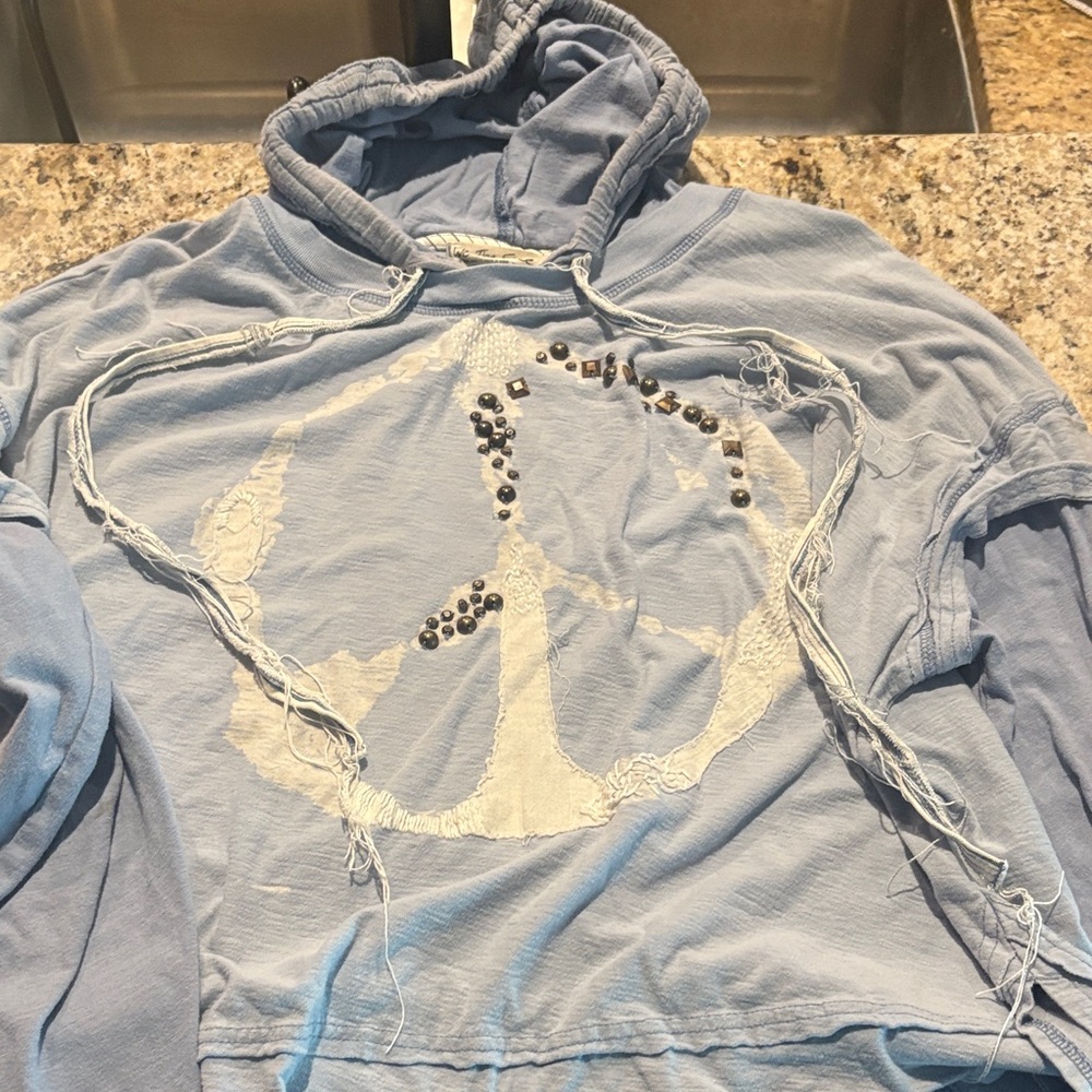 We The Free Blue Hoodie with Peace Sign